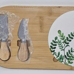 CECELORIA Cheese Board and Knife Set, Round Charcuterie Board with Handle